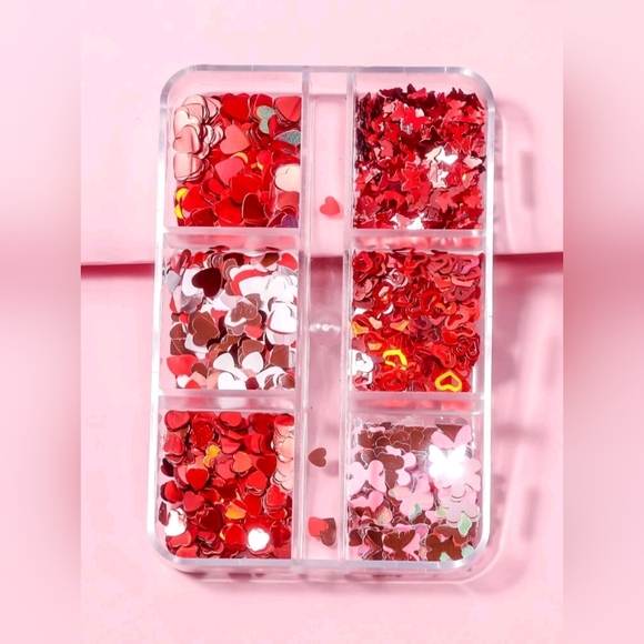 FREE ❤️ 1 Box Red and silver heart-shaped nail art - Picture 1 of 6